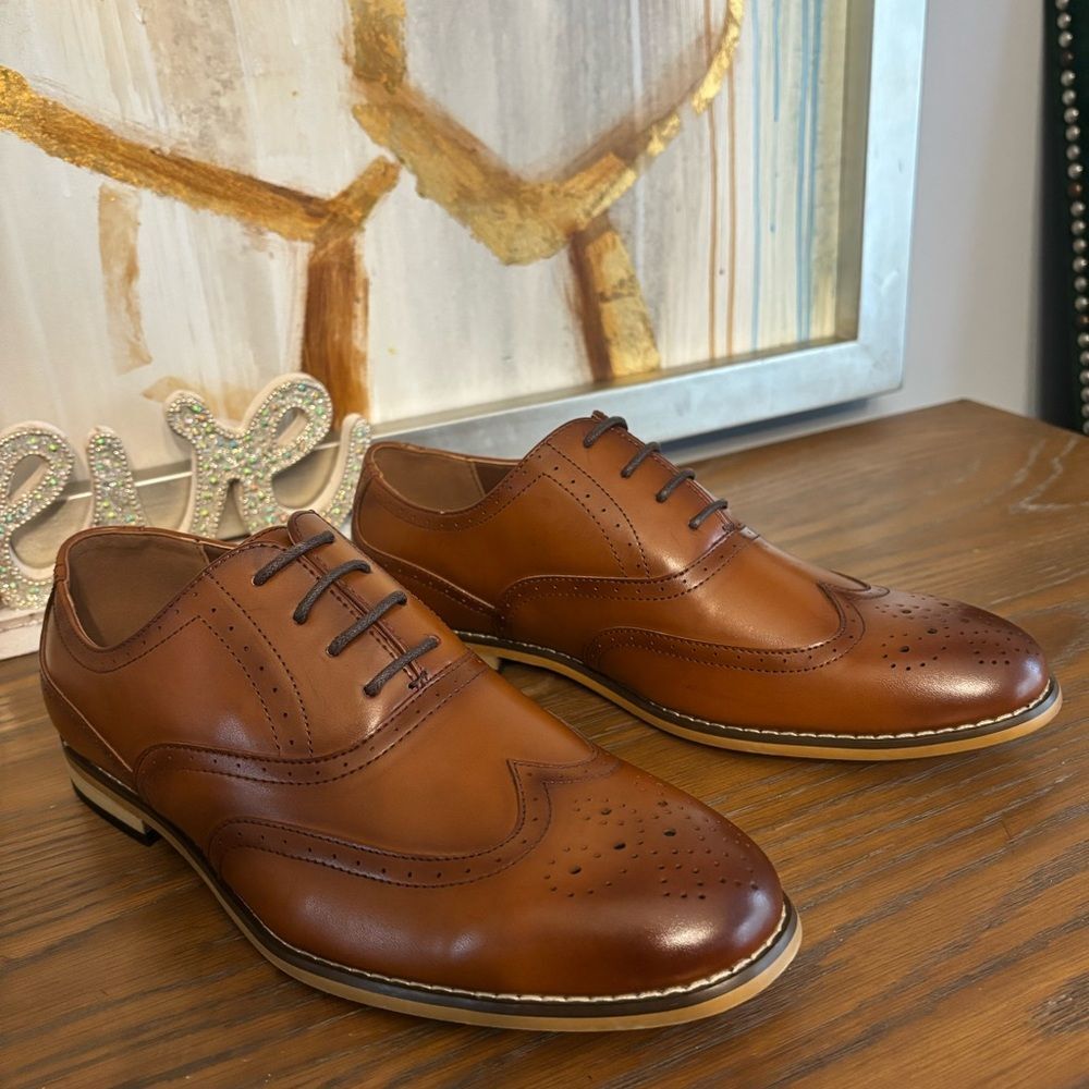 NWOT Stacy Adam’s Classic Brown Faux Leather Oxford Dress Shoes-size 6.5 - Picture 12 of 15
